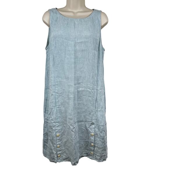 J. Jill Love Linen Dress Sleeveless Pockets Button Detail Aqua Medium Coastal - Picture 1 of 12